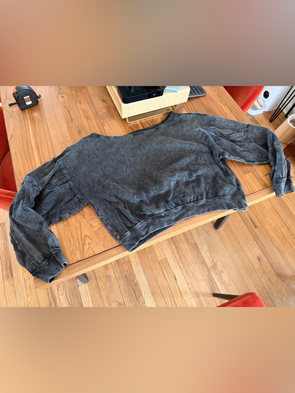 We The Free Charcoal Gray Ribbed Knit Top